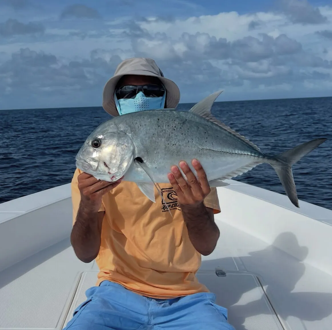 Giant Trevally caught on a shared popping charter in South Ari Atoll