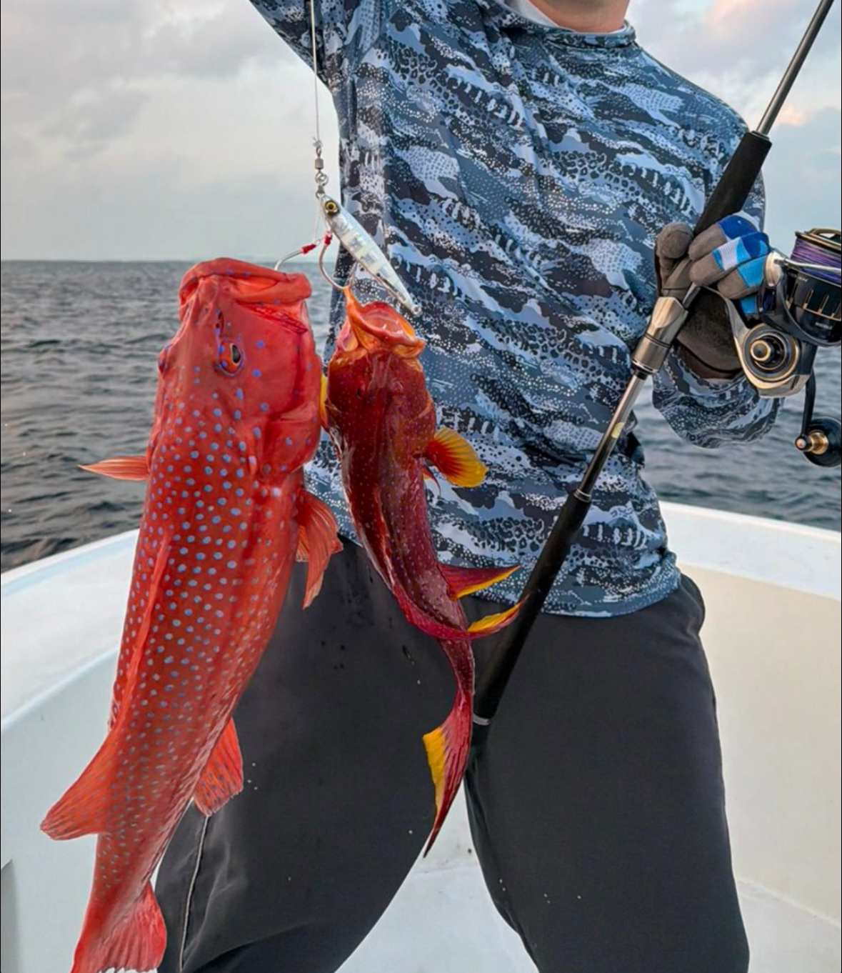Coral trout and reef fish caught on a slow jigging trip with Spear Maldives