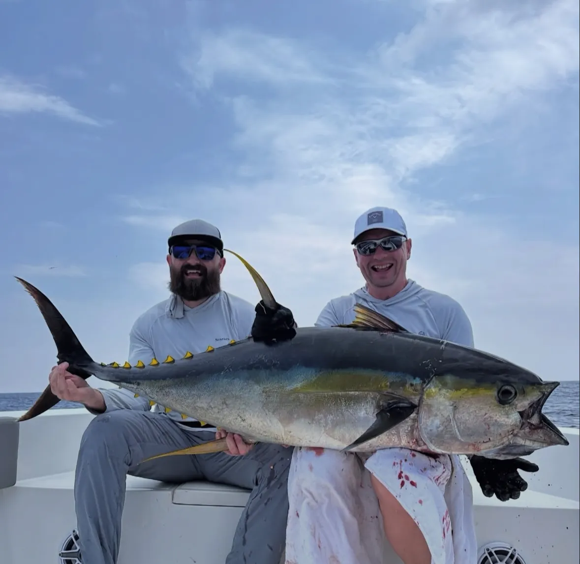 Group of anglers with yellowfin tuna on a shared fishing trip in the Maldives